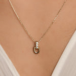 Sıralı Taşlı Altın Kolye / 14 Ayar Sarı Altın