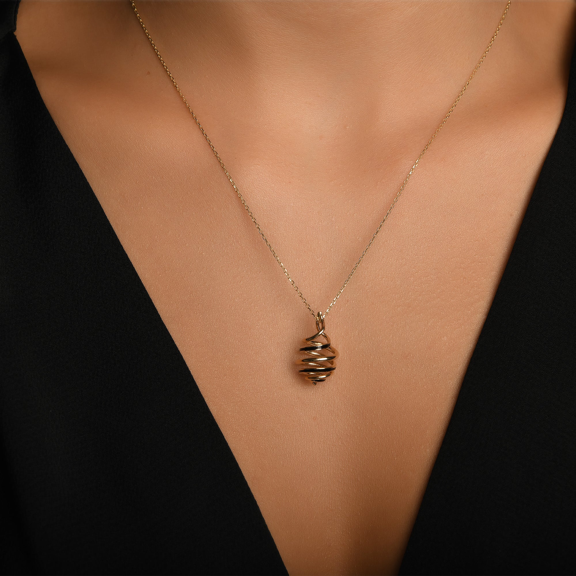 Mineli Spiral Altın Kolye / 14 Ayar Sarı Altın