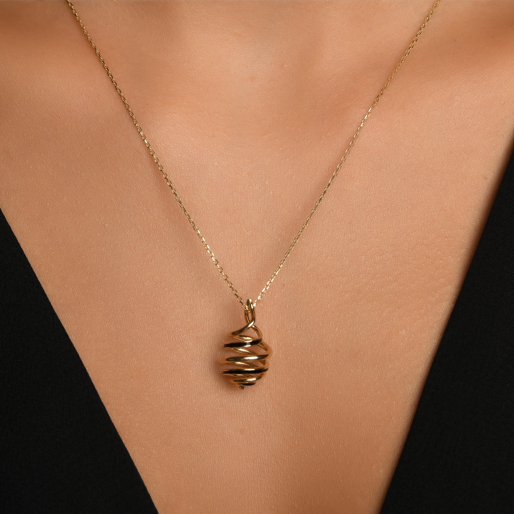 Mineli Spiral Altın Kolye / 14 Ayar Sarı Altın