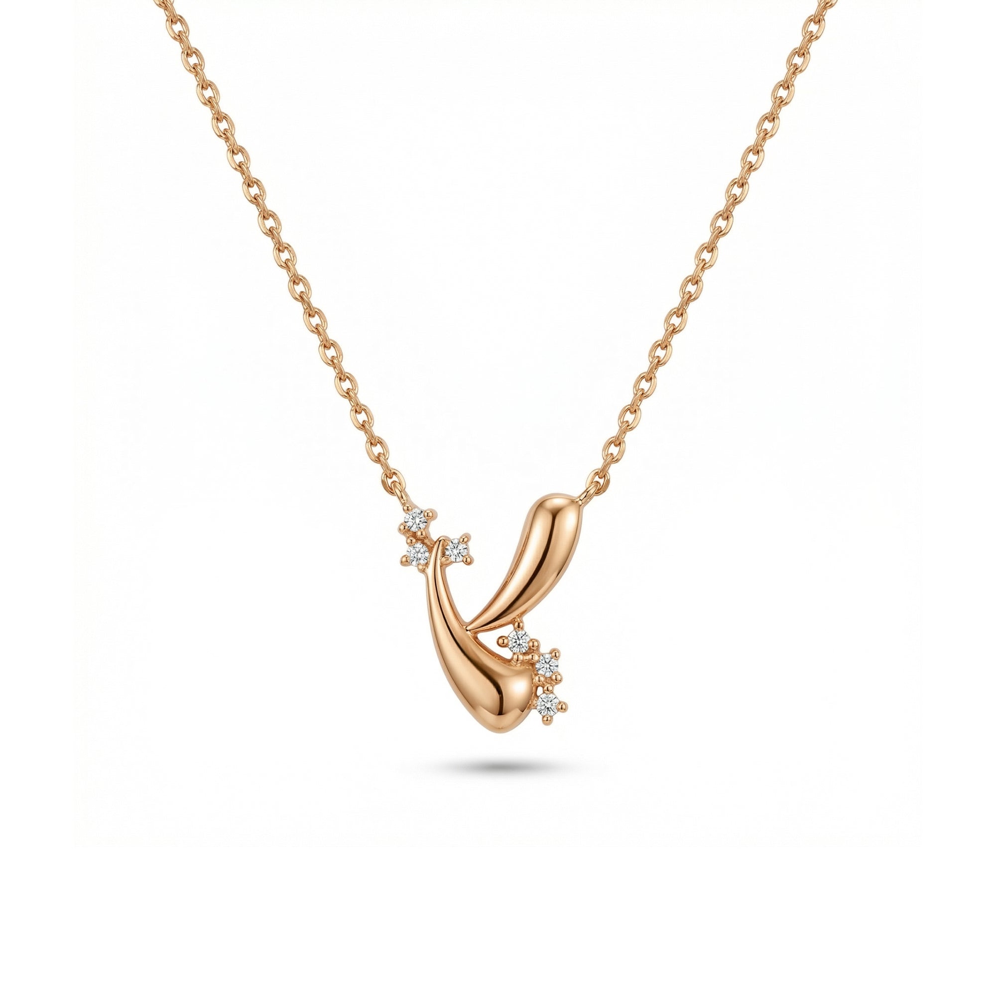 Hilal Sidereal Taşlı Altın Kolye / 14 Ayar Rose Altın