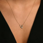 Hilal Sidereal Taşlı Altın Kolye / 14 Ayar Sarı Altın