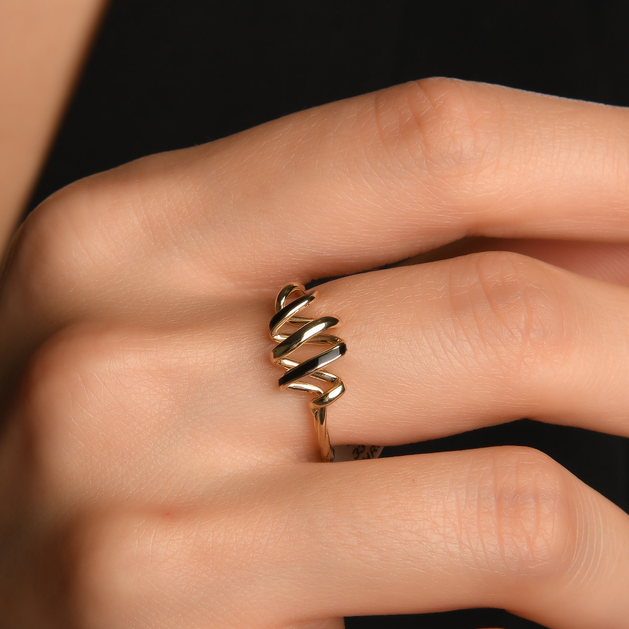 Mineli Spiral Altın Yüzük / 14 Ayar Sarı Altın