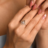 Composition Art Domed Enameled Stone Gold Ring