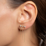 Zincir Sallantılı Taşlı Altın Küpe / 14 Ayar Sarı Altın