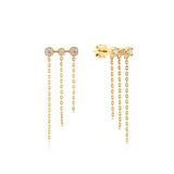 Zincir Sallantılı Taşlı Altın Küpe / 14 Ayar Sarı Altın