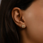 Çiçek Form İncili Altın Küpe / 14 Ayar Sarı Altın