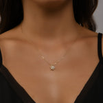 Çiçek Form İncili Altın Kolye / 14 Ayar Sarı Altın