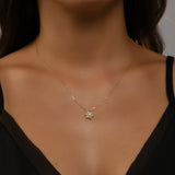 Çiçek Form İncili Altın Kolye / 14 Ayar Sarı Altın