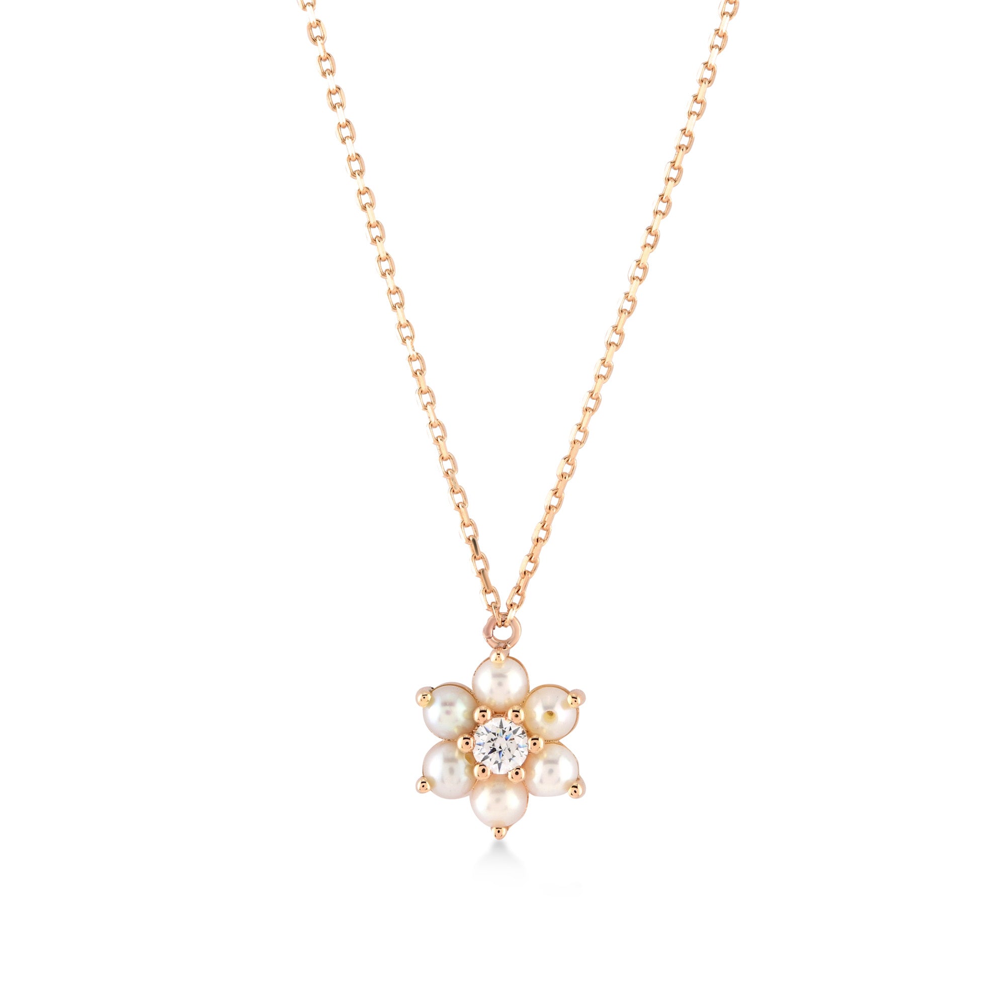 Çiçek Form İncili Altın Kolye / 14 Ayar Rose Altın