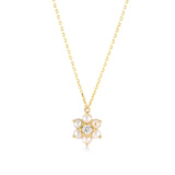 Çiçek Form İncili Altın Kolye / 14 Ayar Sarı Altın