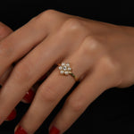 Çiçek Form İncili Altın Yüzük / 14 Ayar Sarı Altın