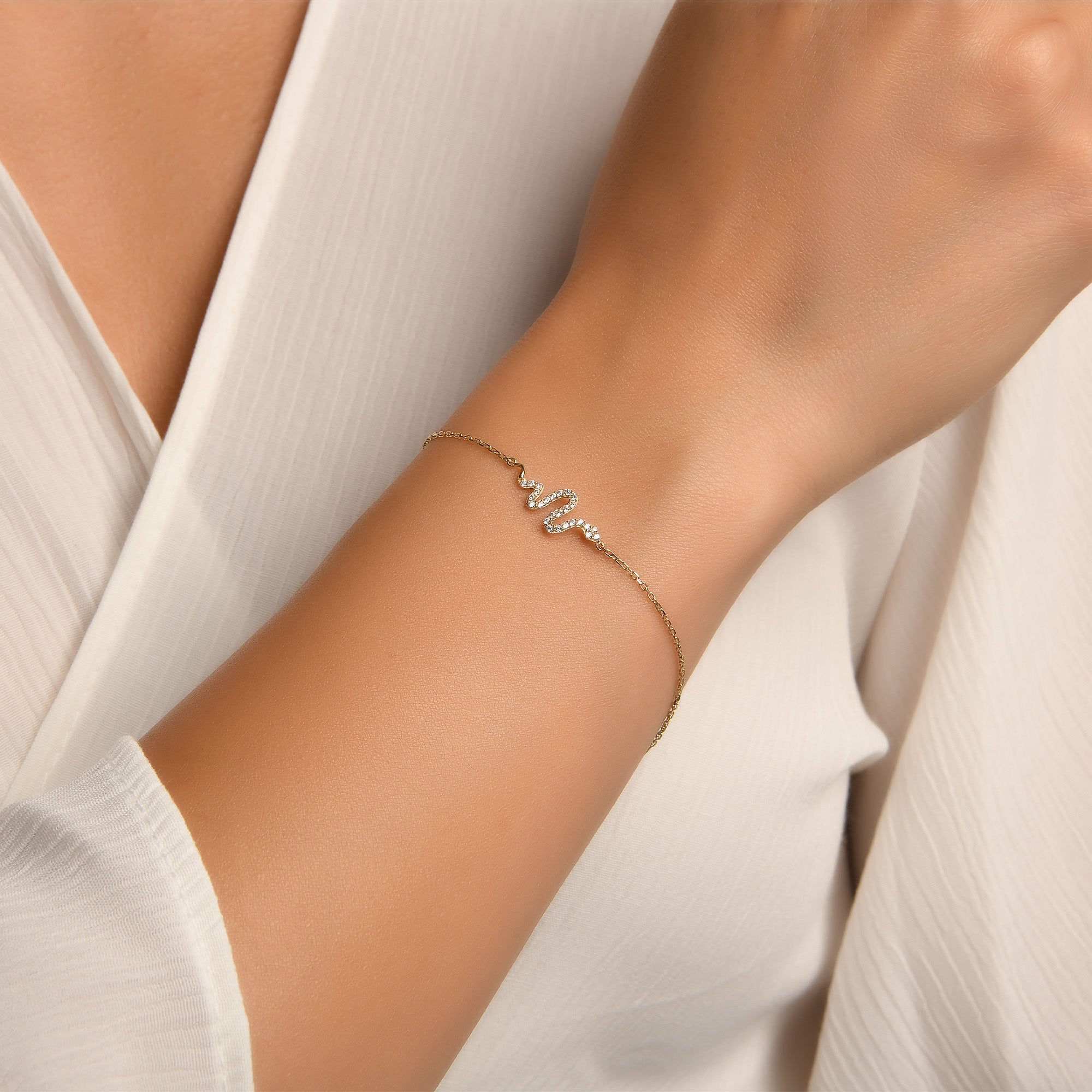 Yılan Taşlı Altın Bileklik / 14 Ayar Sarı Altın