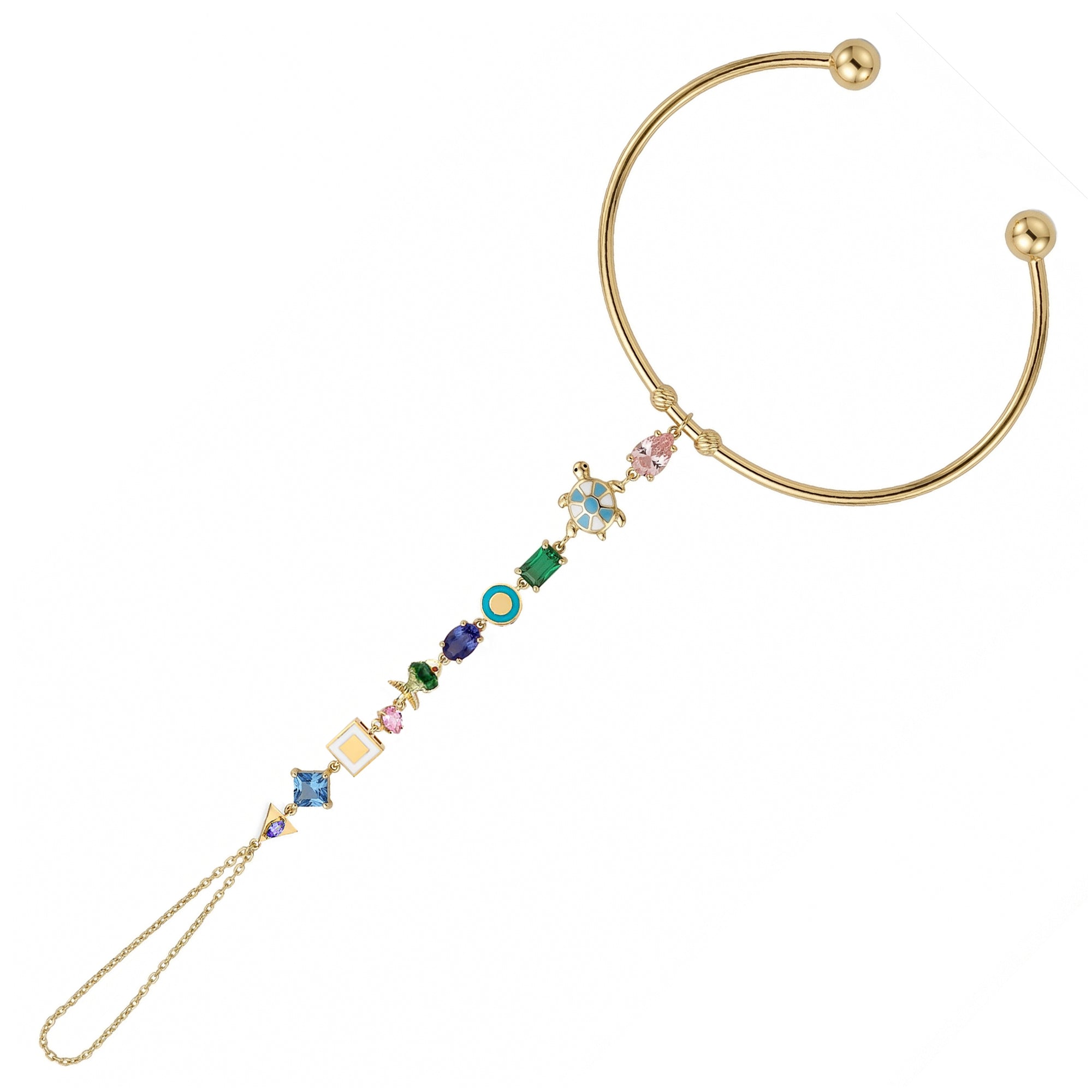 Vivaldi Bilezik Form Mineli Taşlı Altın Şahmeran / 14 Ayar Sarı Altın