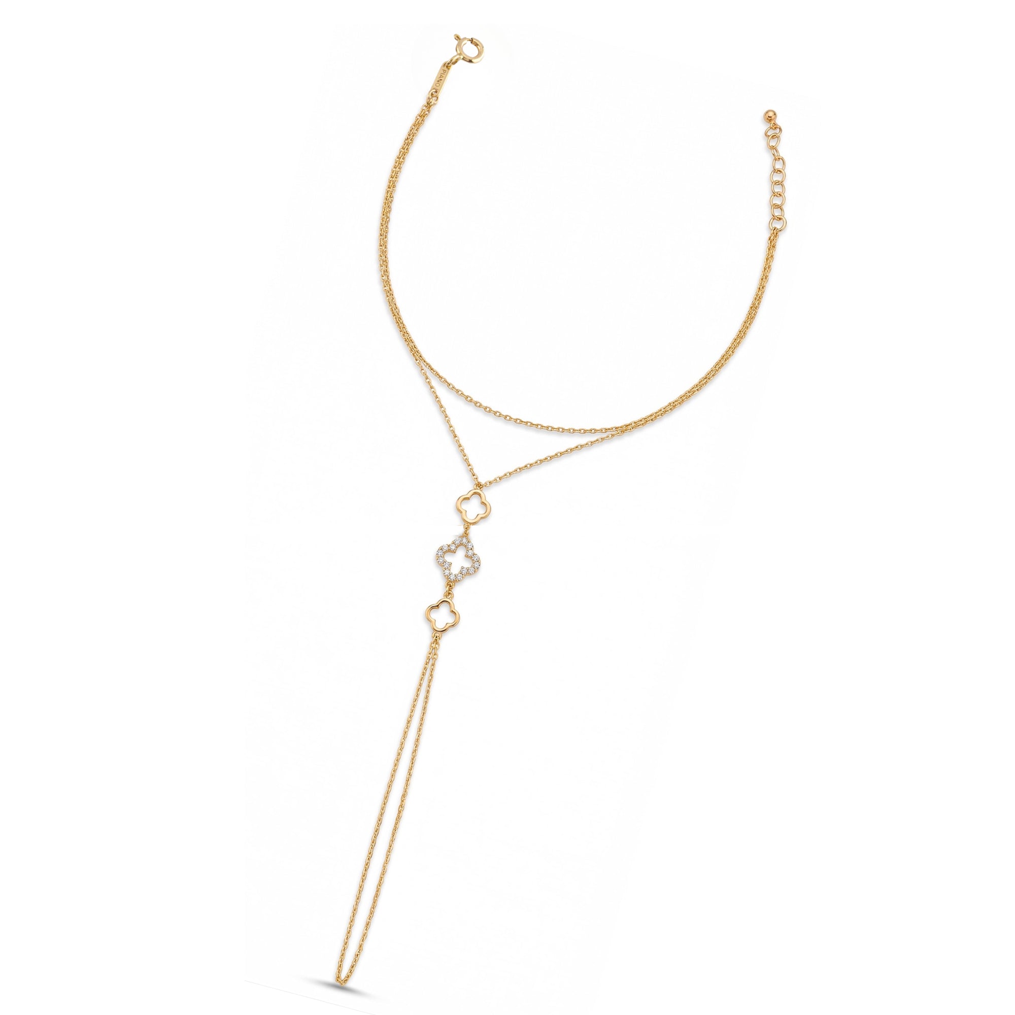 Üçlü Stilize Yonca Şans Taşlı Altın Şahmeran / 14 Ayar Sarı Altın