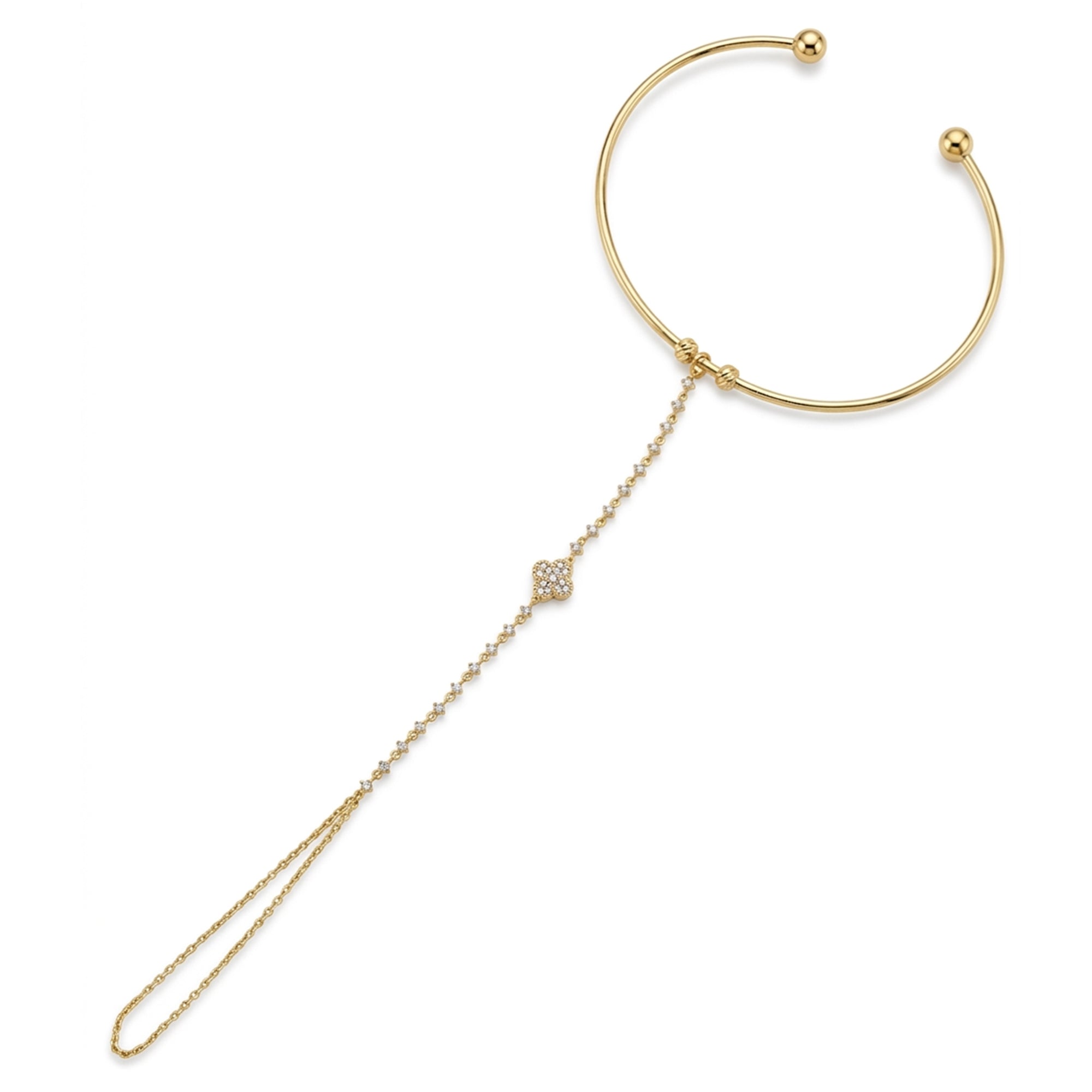 Bilezik Form Yonca Şans Taşlı Altın Şahmeran / 14 Ayar Sarı Altın