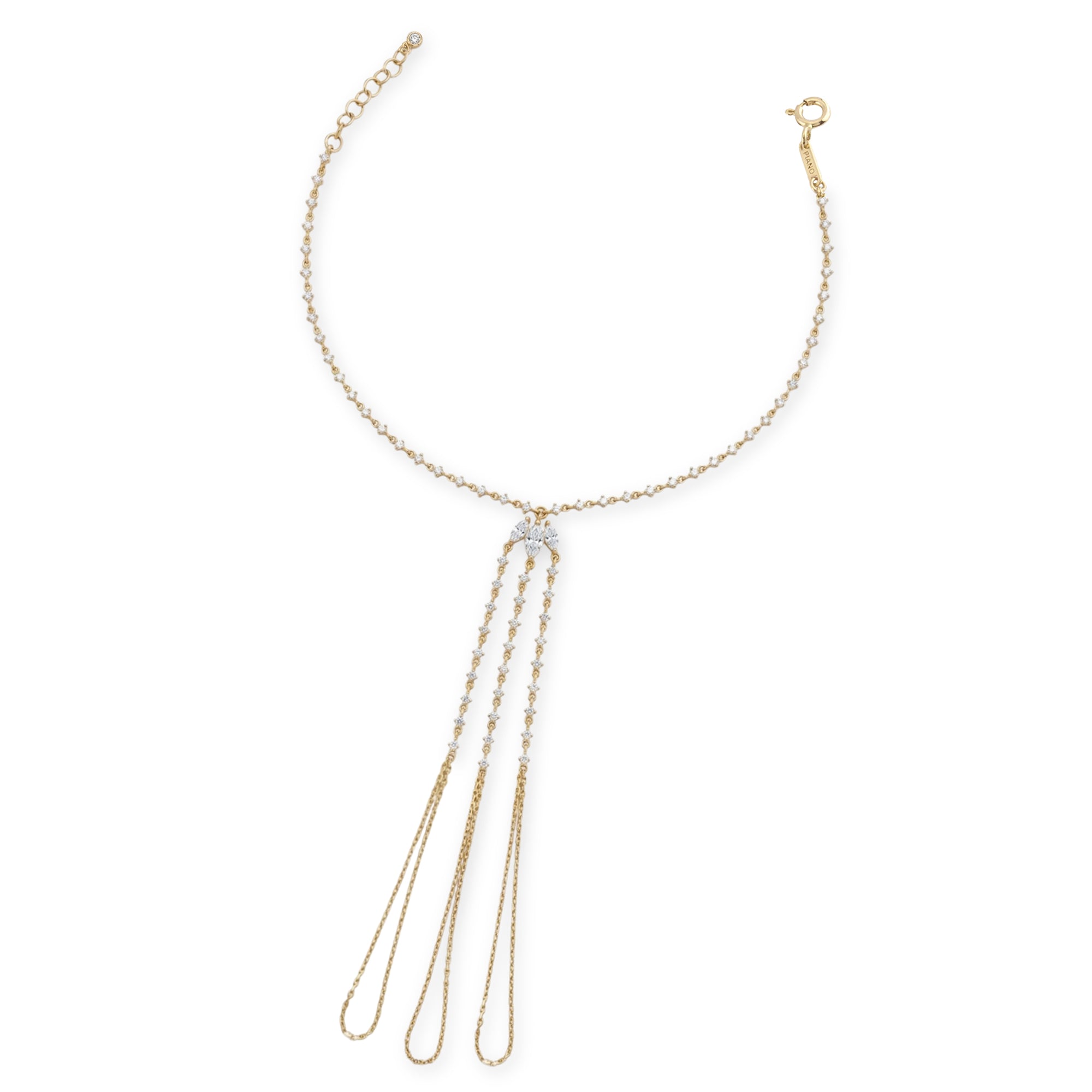 Üç Zincirli Station Taş Dizilim Üçlü Markiz Altın Şahmeran / 14 Ayar Sarı Altın