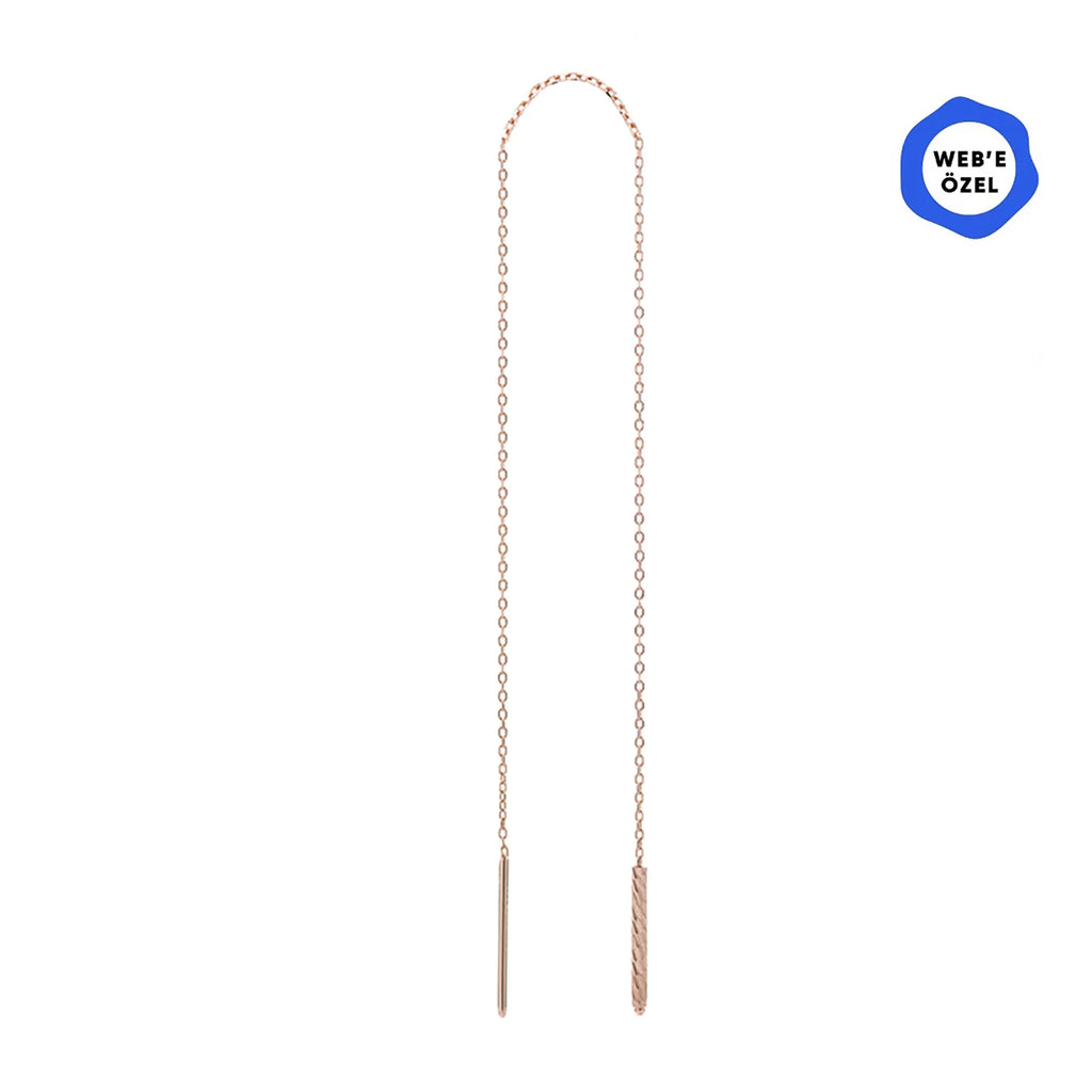 Zincir Tek Sallantılı Altın Küpe / 14 Ayar Rose Altın
