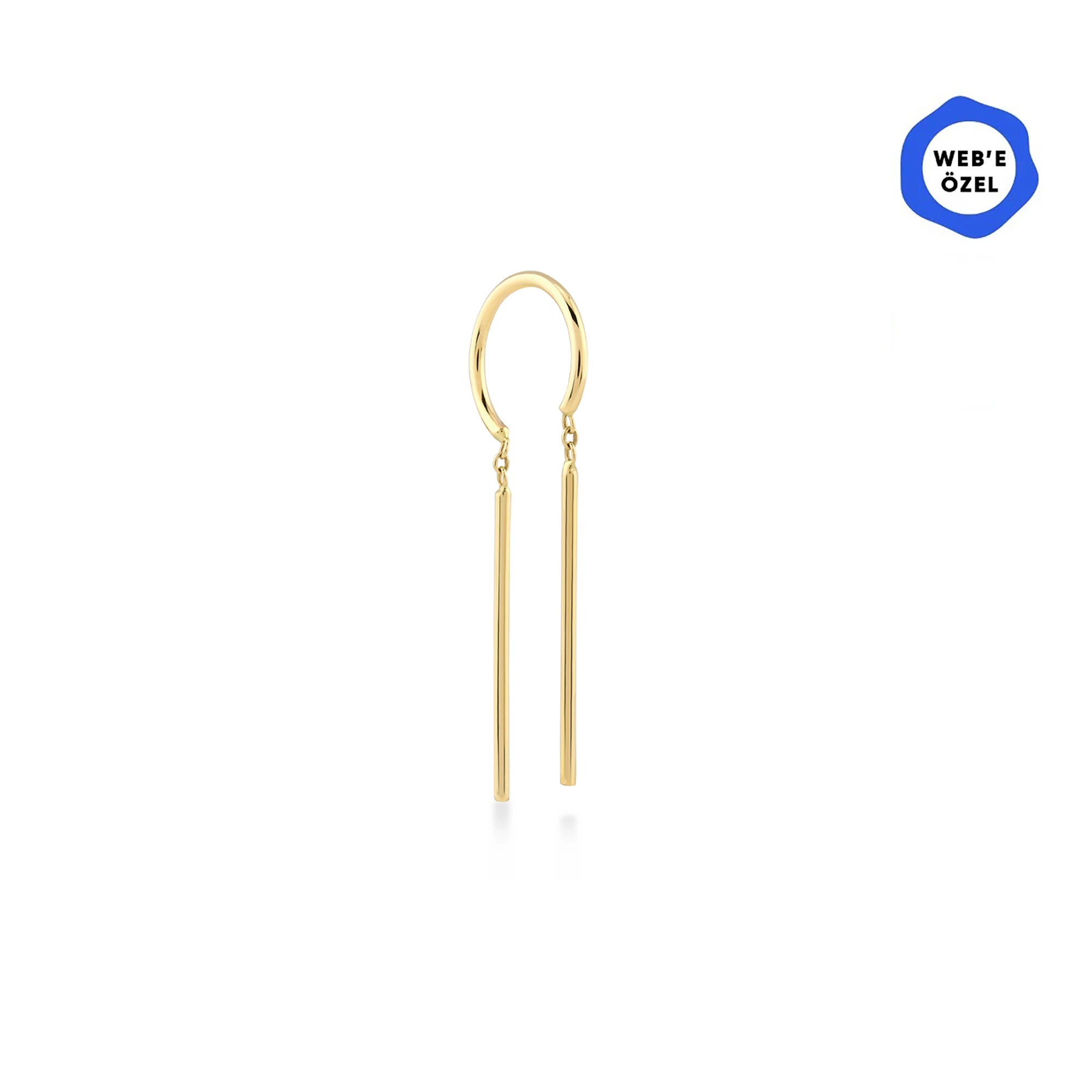 Mocha Sallantılı Uzun Çubuk Altın Relax Piercing / 14 Ayar Sarı Altın
