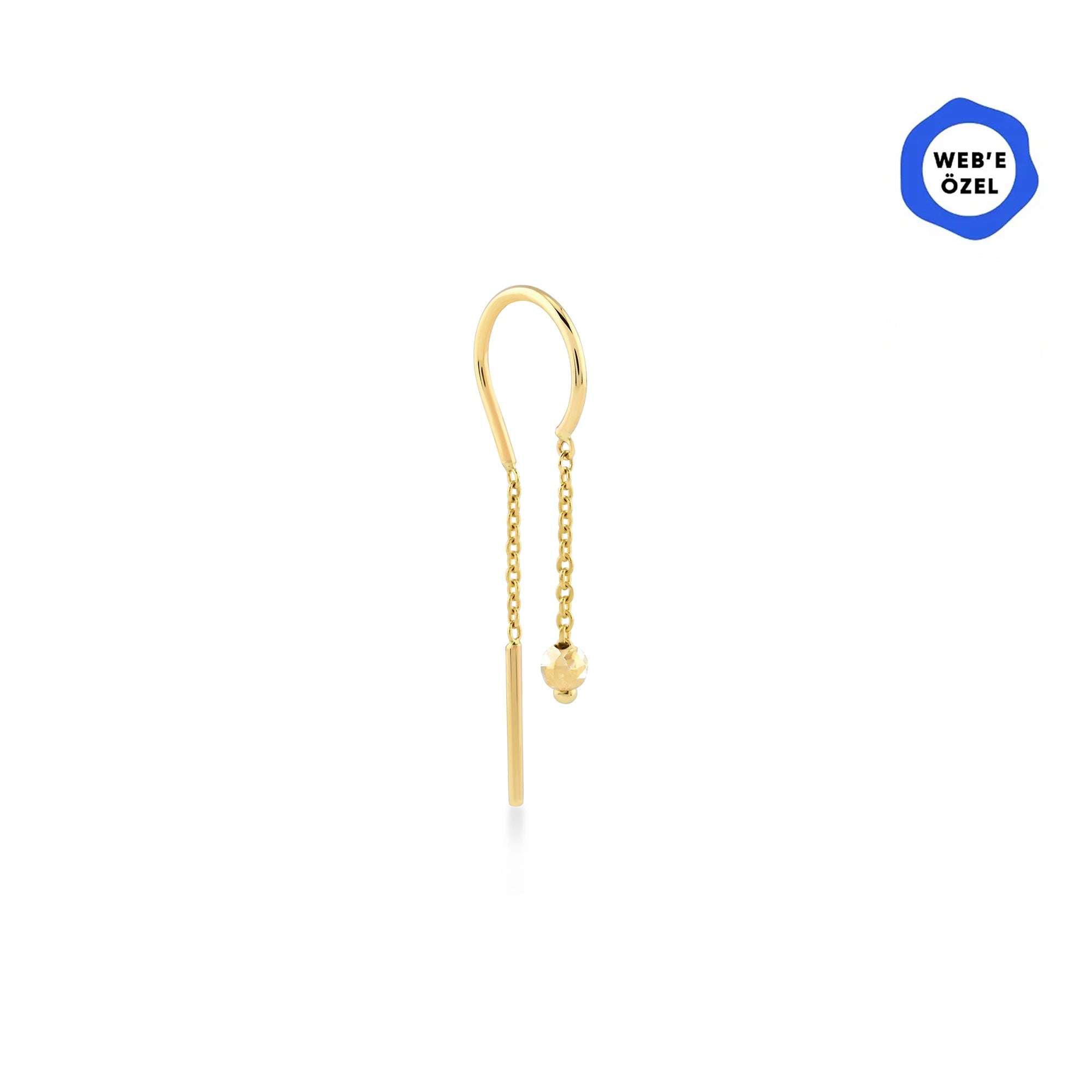 Mocha Zincirli Top Sallantılı Altın Relax Piercing / 14 Ayar Sarı Altın