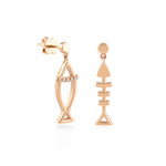 Stilize Çift Balık Figürlü Taşlı Altın Küpe / 14 Ayar Rose Altın