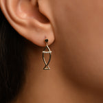 Stilize Çift Balık Figürlü Taşlı Altın Küpe / 14 Ayar Sarı Altın