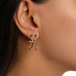 Stilize Çift Balık Figürlü Taşlı Altın Küpe / 14 Ayar Sarı Altın