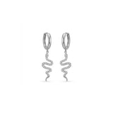 Yılan Sallantılı Taşlı Altın Halka Küpe / 14 Ayar Beyaz Altın