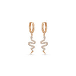 Yılan Sallantılı Taşlı Altın Halka Küpe / 14 Ayar Rose Altın