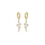 Yılan Sallantılı Taşlı Altın Halka Küpe / 14 Ayar Sarı Altın