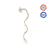 Ballerina Çiçek Figür Taşlı Kavis Sallantılı Tek Altın Küpe / 14 Ayar Sarı Altın