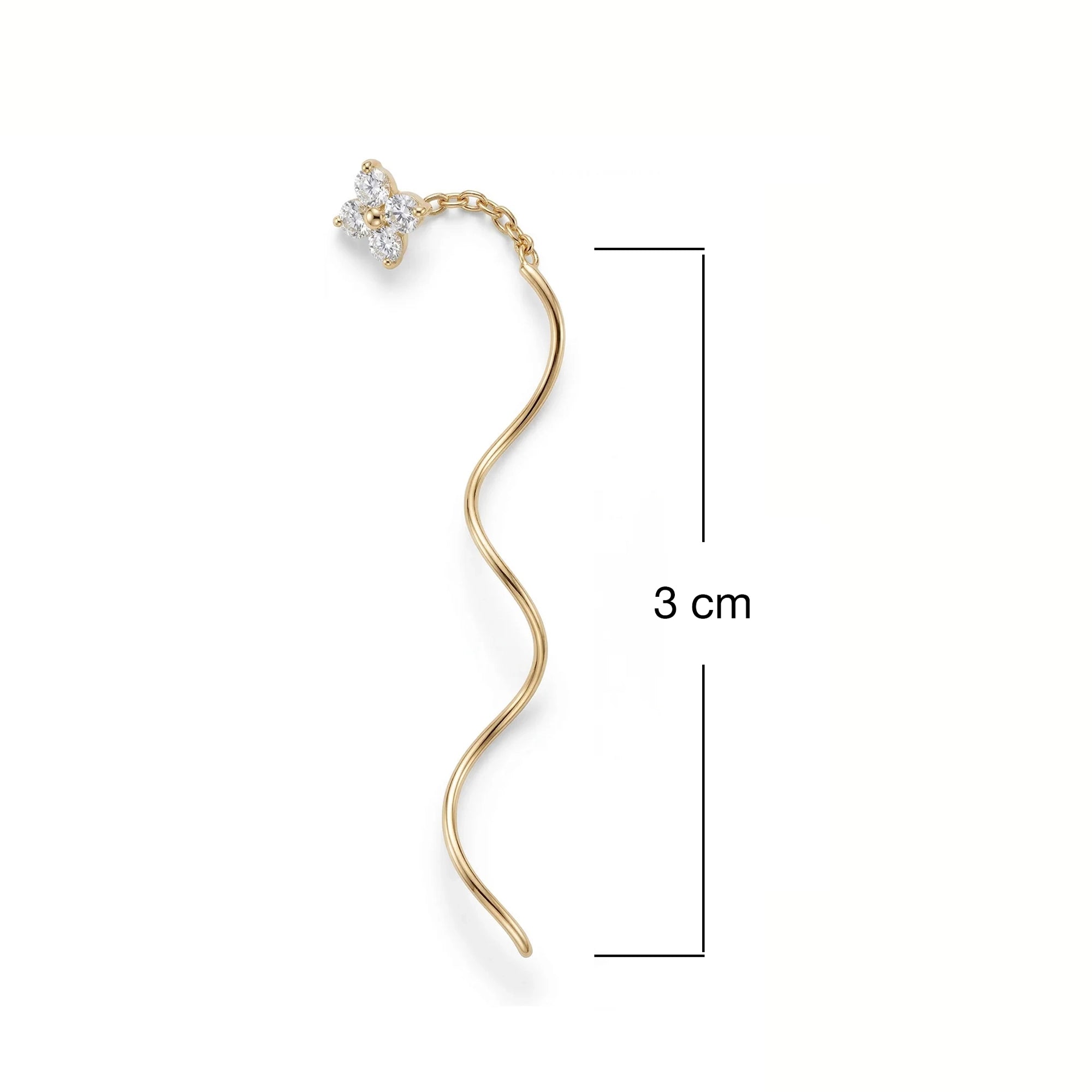 Ballerina Üçlü Markiz Taşlı Kavis Sallantılı Altın Relax Piercing / 14 Ayar Sarı Altın / Size