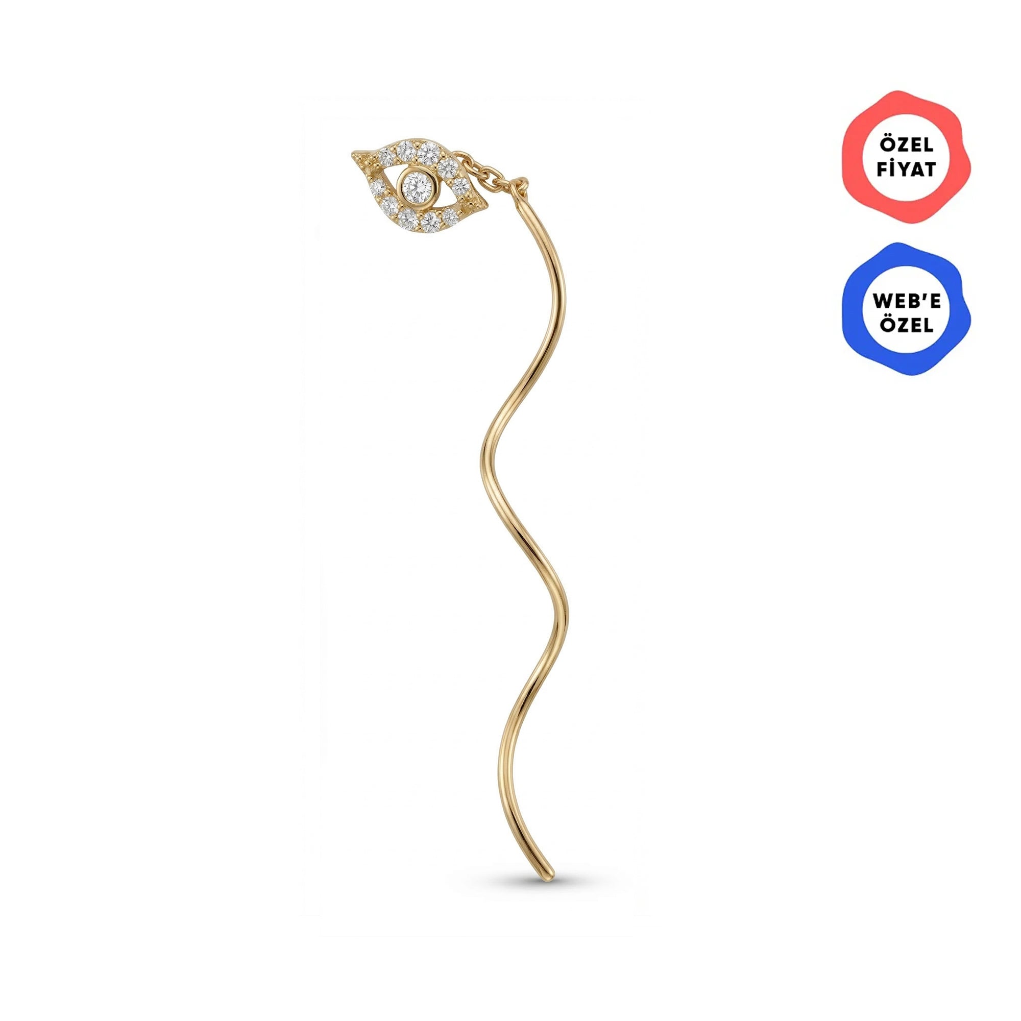 Ballerina Göz Figür Taşlı Kavis Sallantılı Altın Relax Piercing / 14 Ayar Sarı Altın
