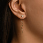 Ballerina Göz Figür Taşlı Kavis Sallantılı Altın Relax Piercing / 14 Ayar Sarı Altın