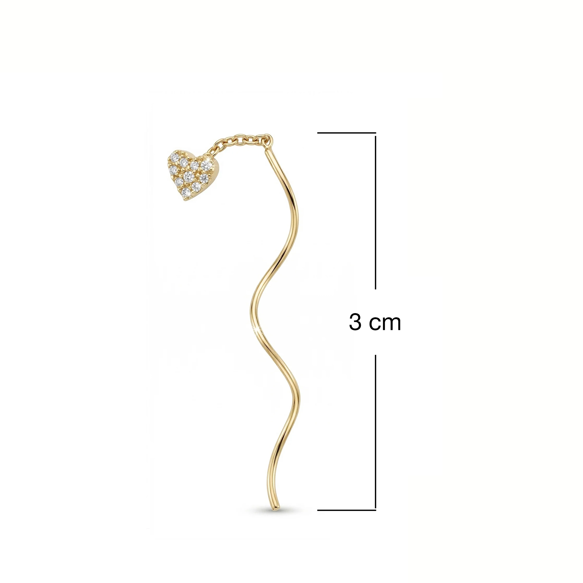 Ballerina Üçlü Markiz Taşlı Kavis Sallantılı Altın Relax Piercing / 14 Ayar Sarı Altın / Size