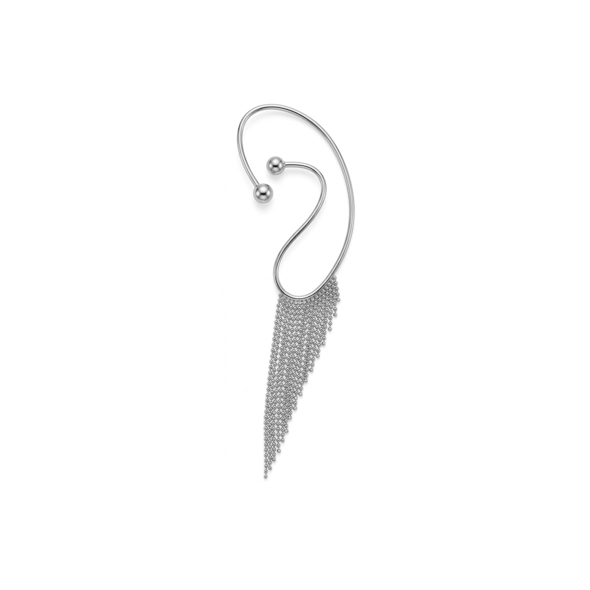 Art of Ear Sallantılı Dorika Zincir Püsküllü Tek Altın Küpe / 14 Ayar Beyaz Altın