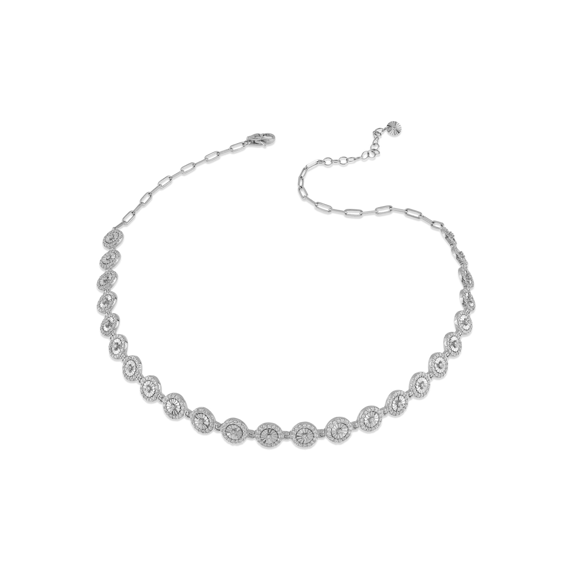 Flamenko Ardışık Sıralı Taşlı Altın Choker Kolye / 14 Ayar Beyaz Altın