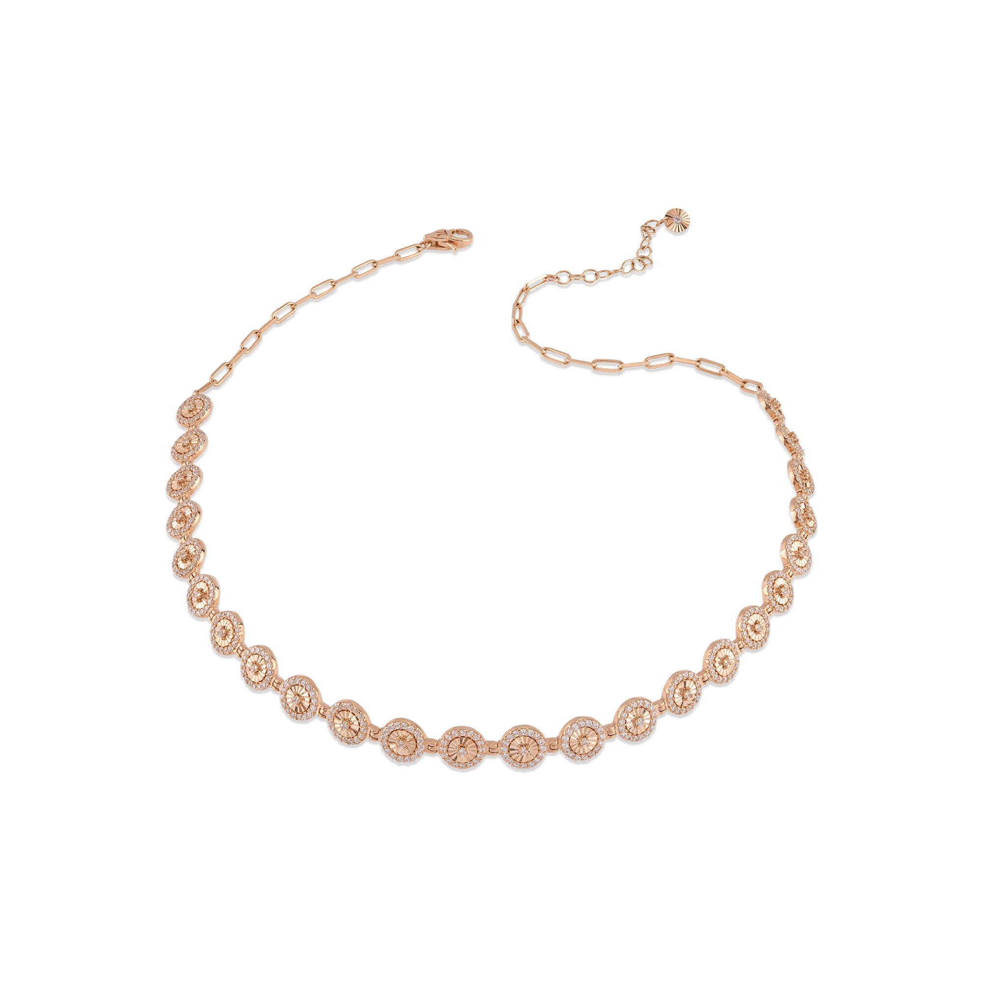 Flamenko Ardışık Sıralı Taşlı Altın Choker Kolye / 14 Ayar Rose Altın