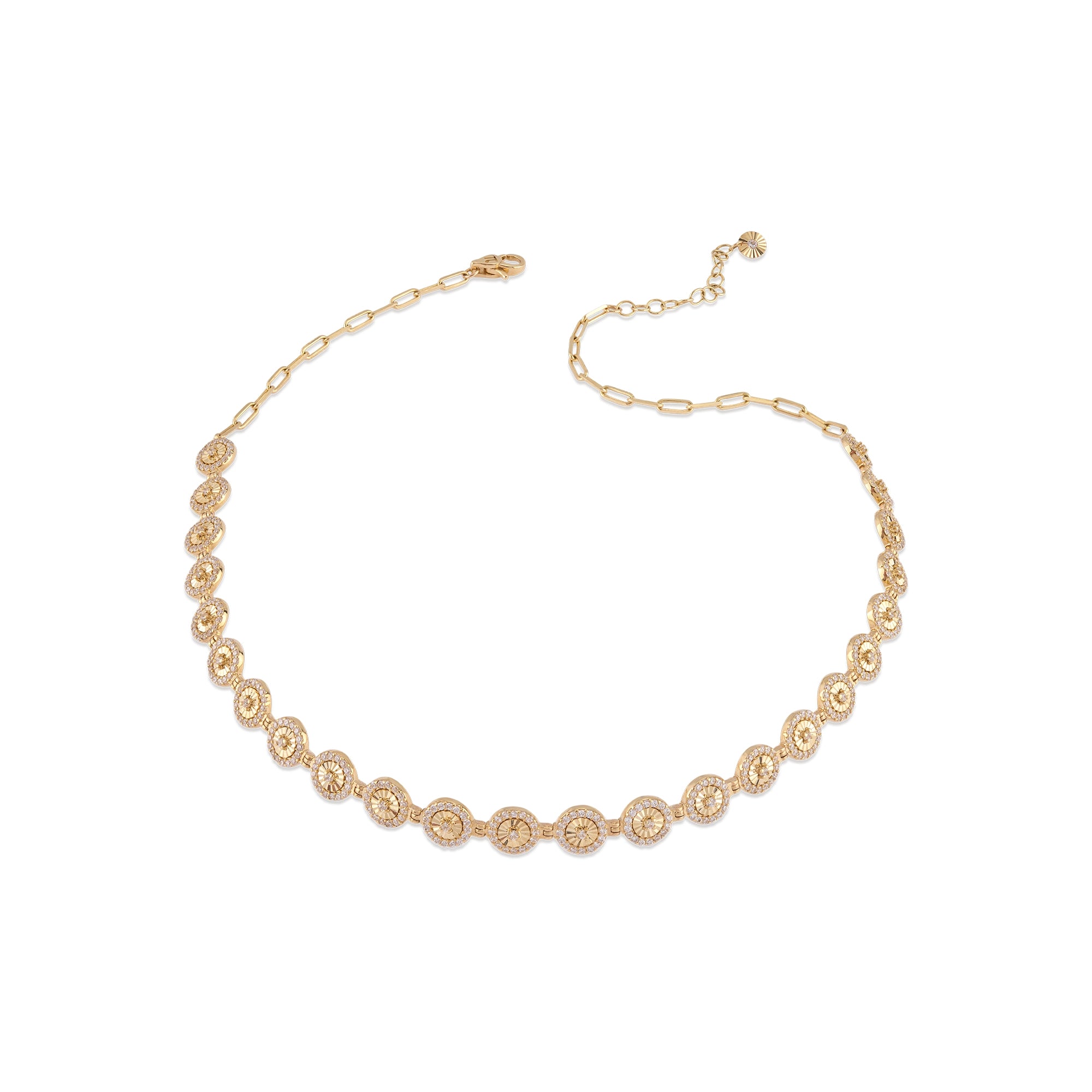 Flamenko Ardışık Sıralı Taşlı Altın Choker Kolye / 14 Ayar Sarı Altın