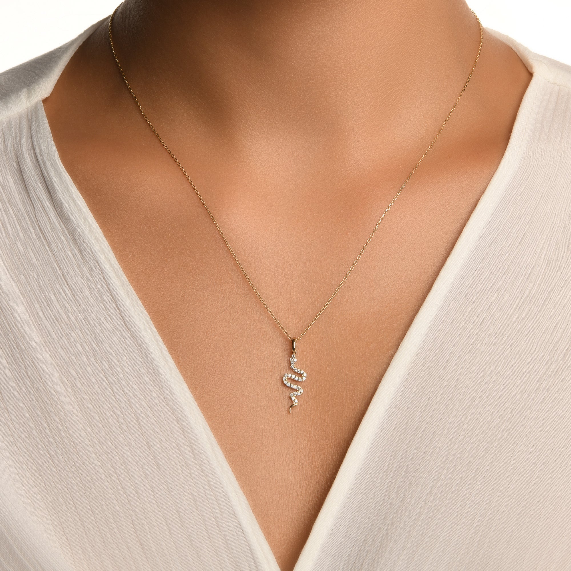 Yılan Taşlı Altın Kolye / 14 Ayar Sarı Altın