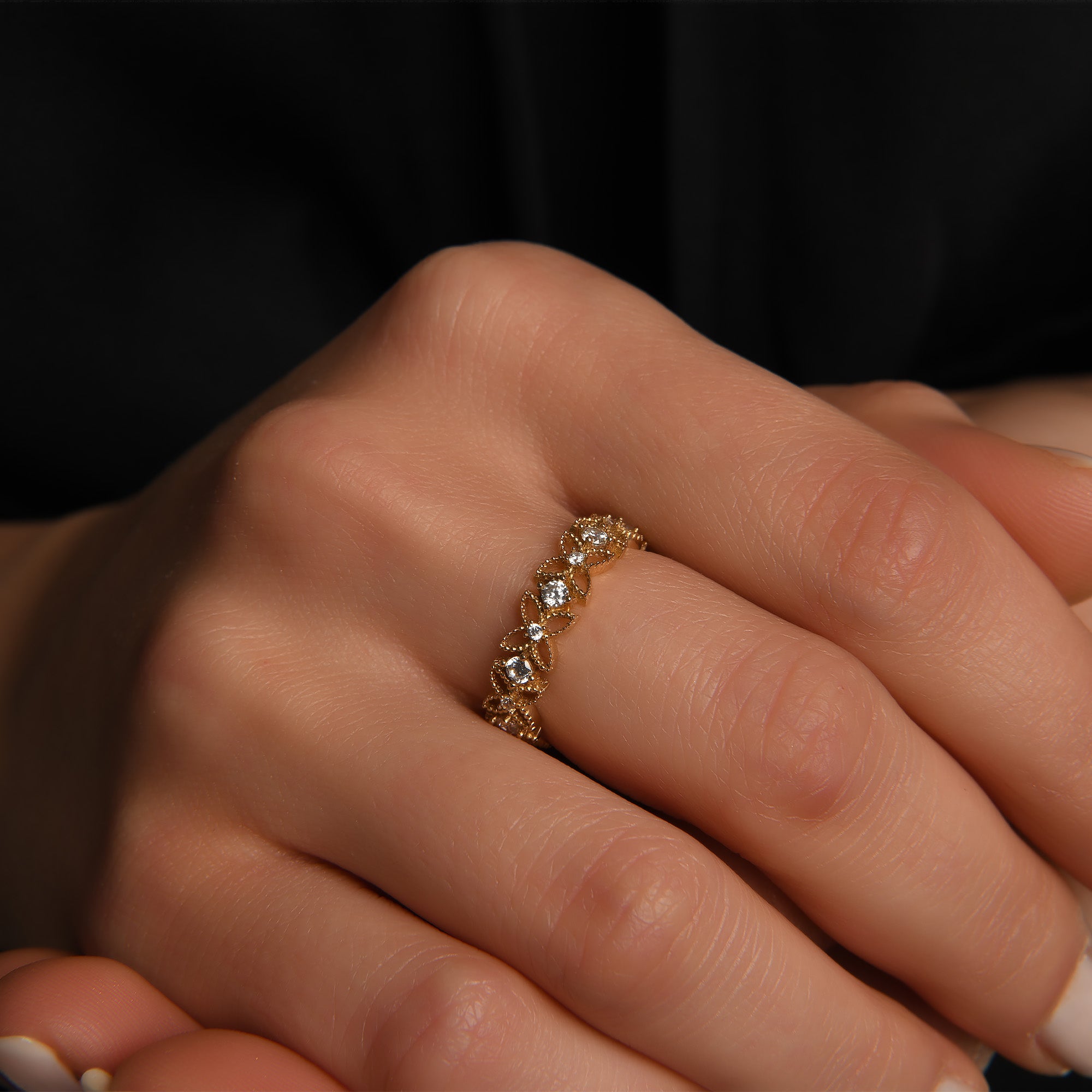 Yıldızlar Yolu Taşlı Altın Yüzük / 14 Ayar Sarı Altın