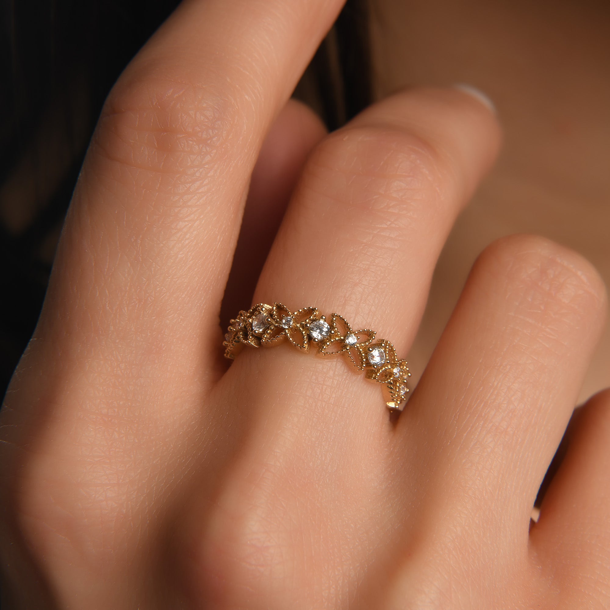 Yıldızlar Yolu Taşlı Altın Yüzük / 14 Ayar Sarı Altın