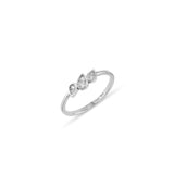 Üçlü Yan Yana Damla Figürlü Taşlı Altın Yüzük / 14 Ayar Beyaz Altın