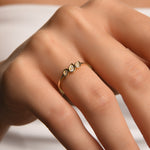 Üçlü Yan Yana Damla Figürlü Taşlı Altın Yüzük / 14 Ayar Sarı Altın