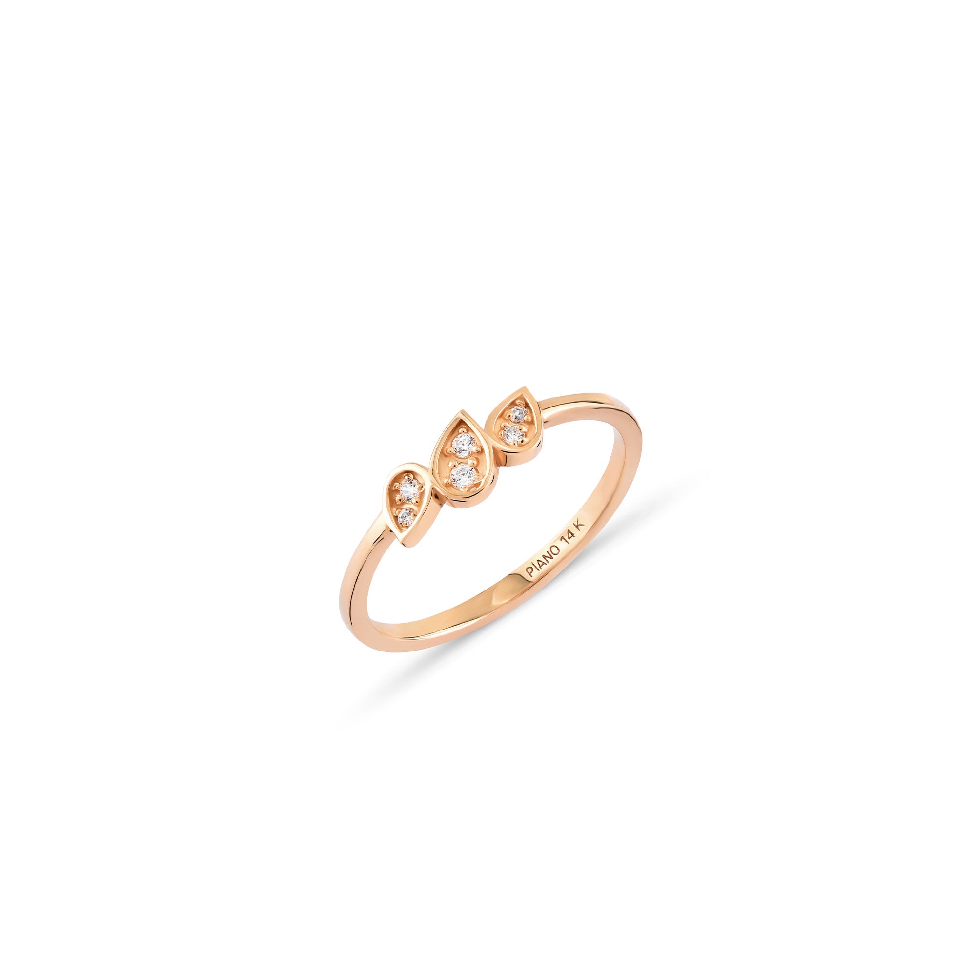 Üçlü Yan Yana Damla Figürlü Taşlı Altın Yüzük / 14 Ayar Rose Altın