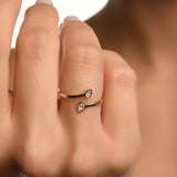 İkiz Damla Figürlü Taşlı Altın Yüzük / 14 Ayar Sarı Altın