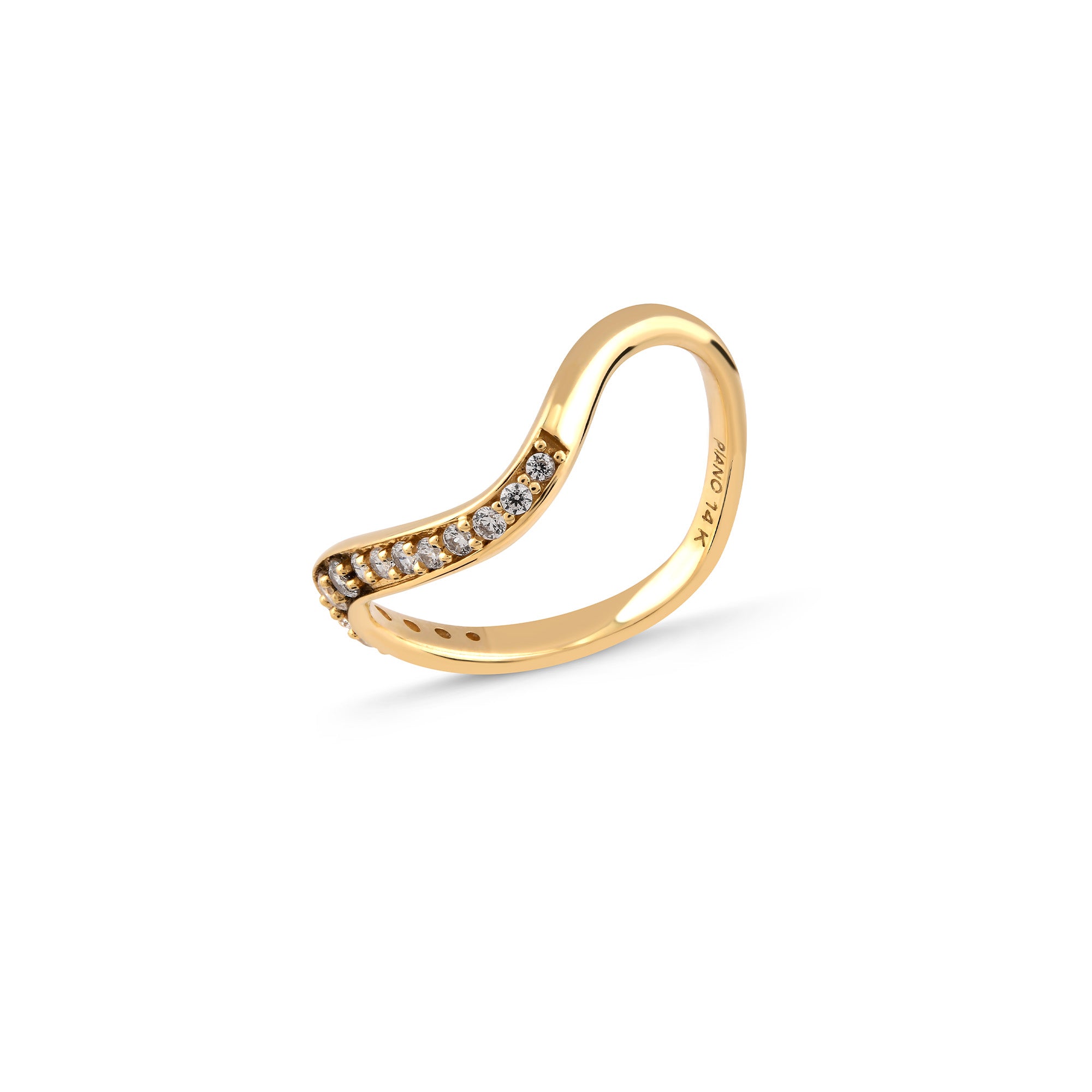 Curved Yarım Tur Taşlı Altın Yüzük / 14 Ayar Sarı Altın