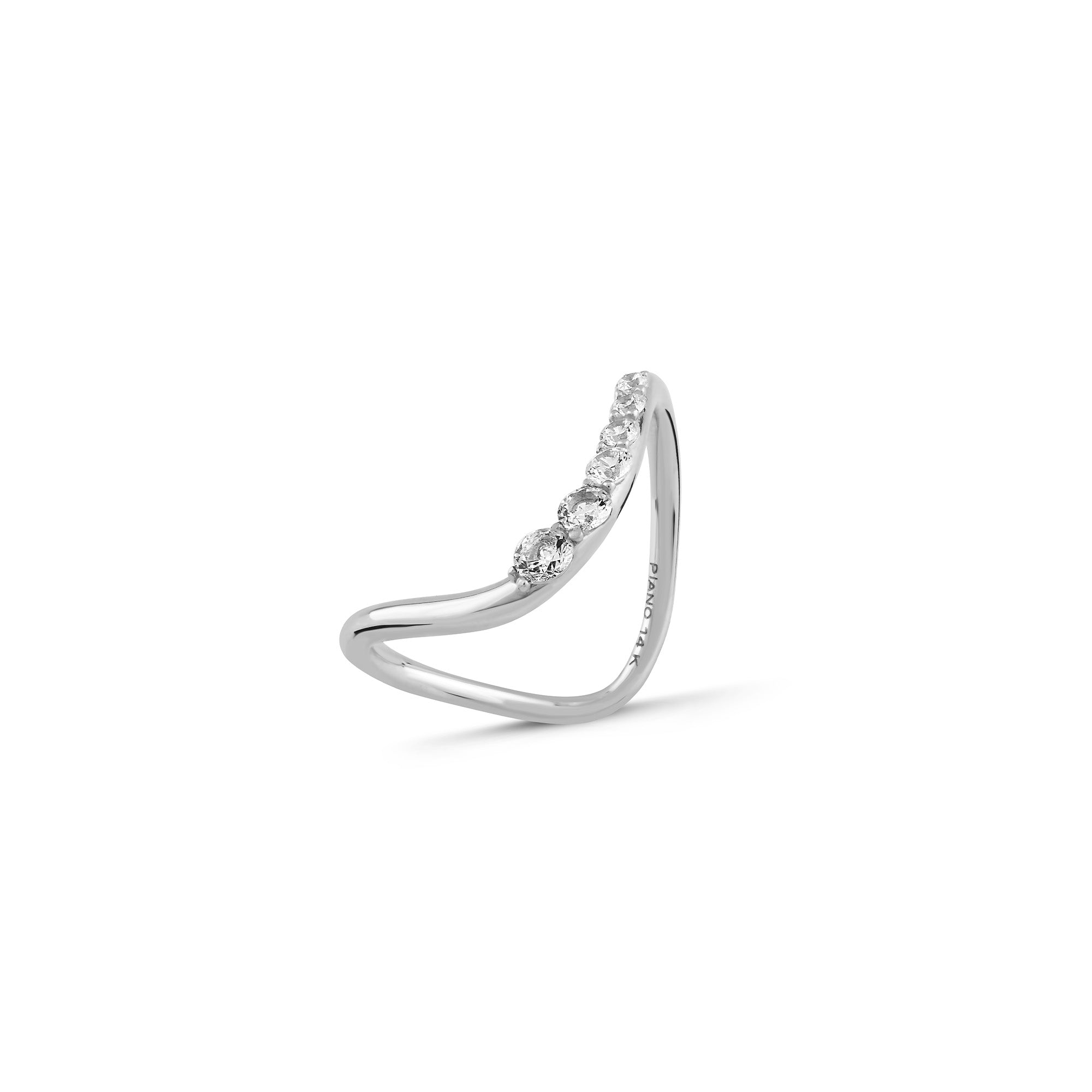Curved Yarım Tur Sıralı Taşlı Altın Yüzük / 14 Ayar Beyaz Altın