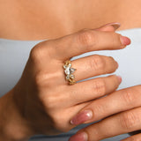 Elizabeth Gold Ring with Leaf Pattern, Teardrop and Marquise Stones