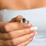 Elizabeth Gold Ring with Leaf Pattern, Teardrop and Marquise Stones