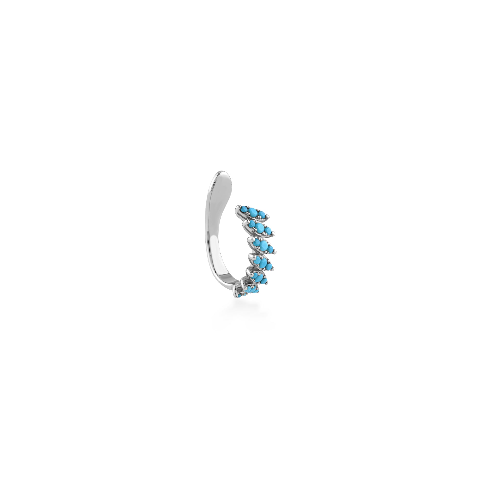 Modern Sıralı Yatay Turkuaz Taşlı Altın Earcuff / 14 Ayar Beyaz Altın